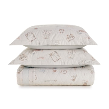 Kit Colcha Casal Infantil Karsten Jolie Dupla Face 100% Algodão Percal 200 Fios c/ Porta Travesseiro (3 Peças)