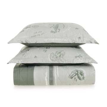 Kit Colcha Casal Infantil Karsten Jurassic Dupla Face 100% Algodão Percal 200 Fios c/ Porta Travesseiro (3 Peças)