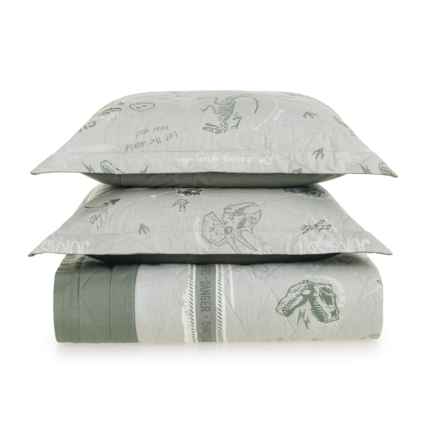 Kit Colcha Casal Infantil Karsten Jurassic Dupla Face 100% Algodão Percal 200 Fios c/ Porta Travesseiro (3 Peças)