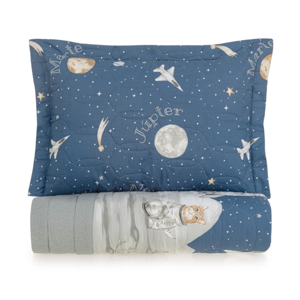 Kit Colcha Casal Infantil Karsten Lunar Dupla Face 100% Algodão Percal 200 Fios c/ Porta Travesseiro (3 Peças)