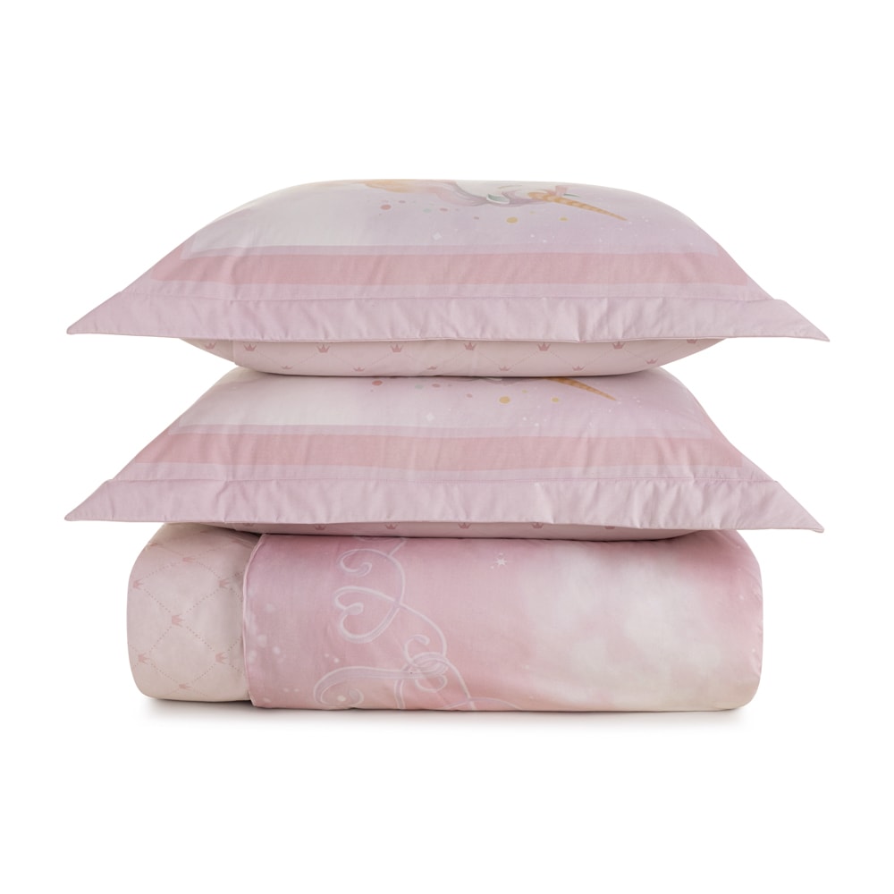 Kit Colcha Casal Infantil Karsten Princesinha Dupla Face 100% Algodão Percal 200 Fios c/ Porta Travesseiro (3 Peças)