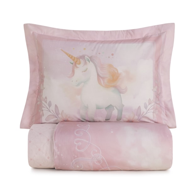Kit Colcha Casal Infantil Karsten Princesinha Dupla Face 100% Algodão Percal 200 Fios c/ Porta Travesseiro (3 Peças)