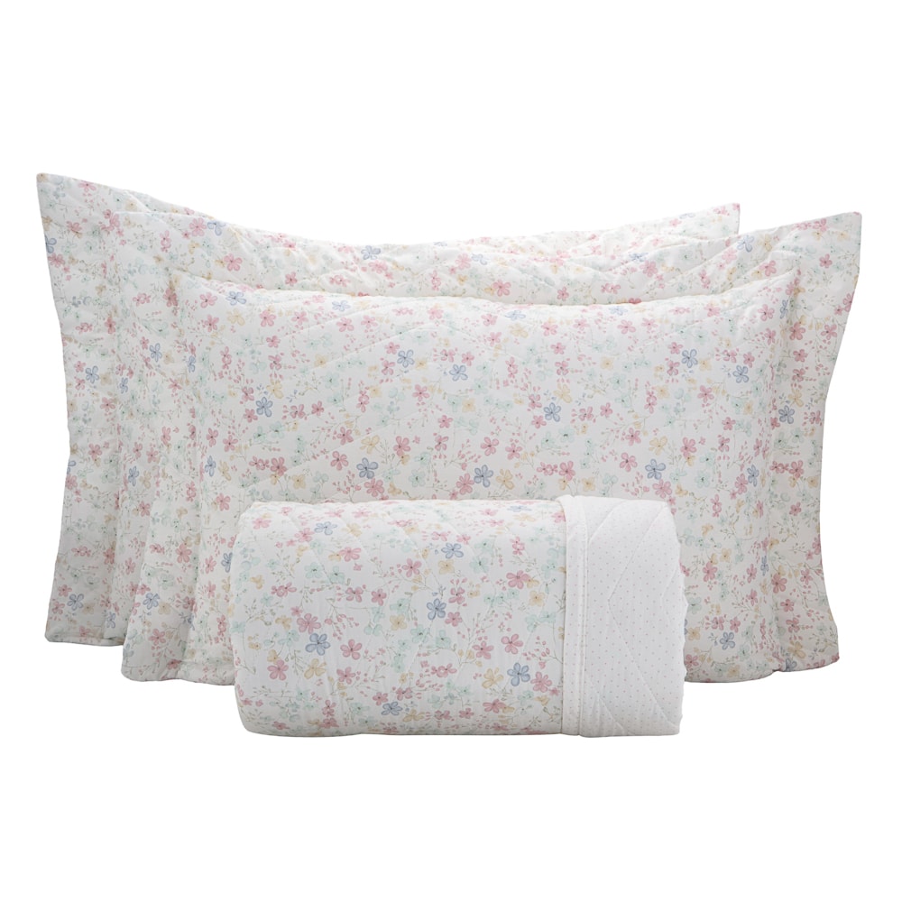 Kit Colcha Casal Kacyumara Casa K Vintage Alora Dupla Face 100% Algodão Egípcio Percal 200 Fios (3 Peças)