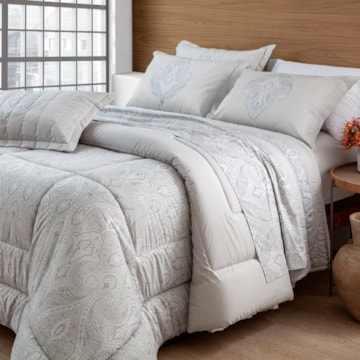 Kit Colcha Casal Kacyumara Vida Bela Matik Dupla Face 100% Algodão Egípcio Percal 200 Fios (3 Peças)