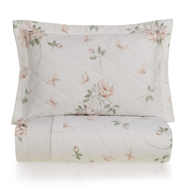 Kit Colcha Casal Karsten Felícia Dupla Face 100% Algodão Egípcio Cetim 300 Fios c/ Porta Travesseiro (3 Peças)