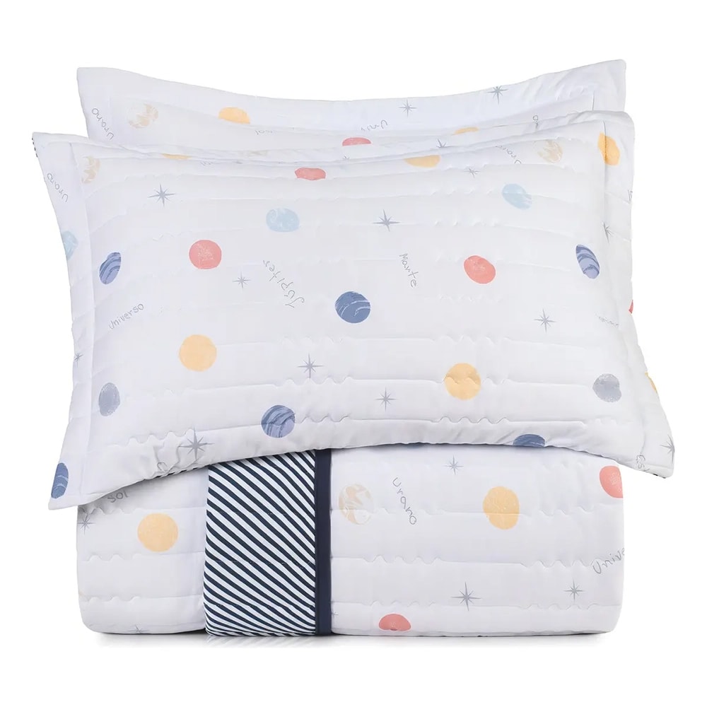 Kit Colcha Cobre-Leito Casal Infantil Altenburg Astro Kids Dupla Face Malha Fio Penteado 100% Algodão (3 Peças)