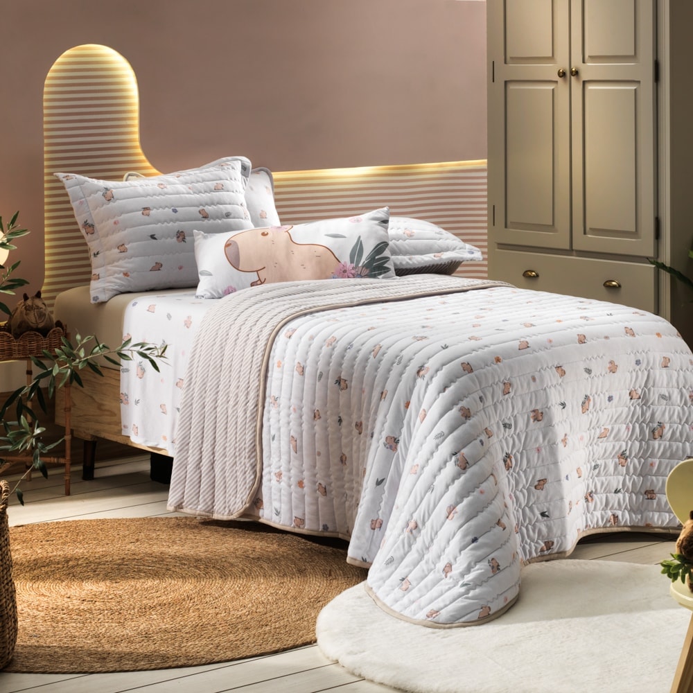 Kit Colcha Cobre-Leito Casal Infantil Altenburg Capi Dupla Face Malha Fio Penteado 100% Algodão (3 Peças)