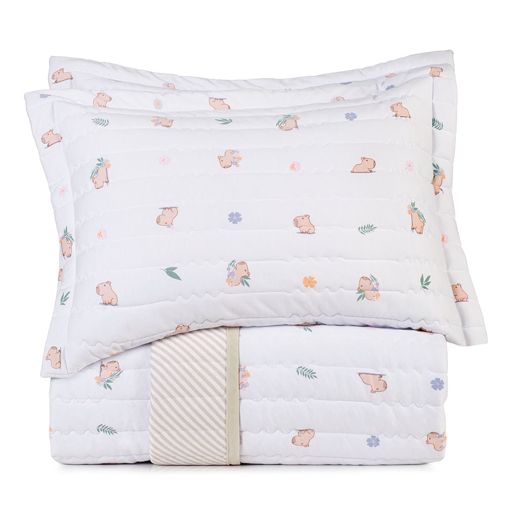 Kit Colcha Cobre-Leito Casal Infantil Altenburg Capi Dupla Face Malha Fio Penteado 100% Algodão (3 Peças)