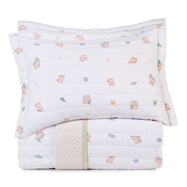 Kit Colcha Cobre-Leito Casal Infantil Altenburg Capi Dupla Face Malha Fio Penteado 100% Algodão (3 Peças)