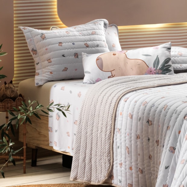 Kit Colcha Cobre-Leito Casal Infantil Altenburg Capi Dupla Face Malha Fio Penteado 100% Algodão (3 Peças)