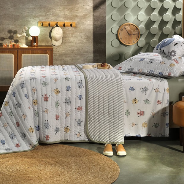 Kit Colcha Cobre-Leito Casal Infantil Altenburg Cyberfofos Dupla Face Malha Fio Penteado 100% Algodão (3 Peças)