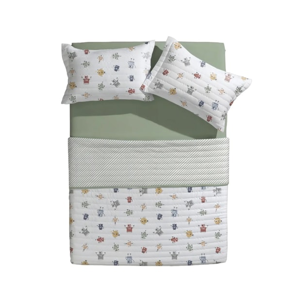 Kit Colcha Cobre-Leito Casal Infantil Altenburg Cyberfofos Dupla Face Malha Fio Penteado 100% Algodão (3 Peças)