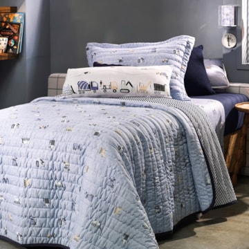 Kit Colcha Cobre-Leito Casal Infantil Altenburg Mini Obra Dupla Face Malha Fio Penteado 100% Algodão (3 Peças)