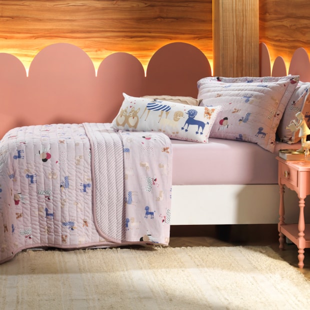 Kit Colcha Cobre-Leito Casal Infantil Altenburg Pet Chic Dupla Face Malha Fio Penteado 100% Algodão (3 Peças)