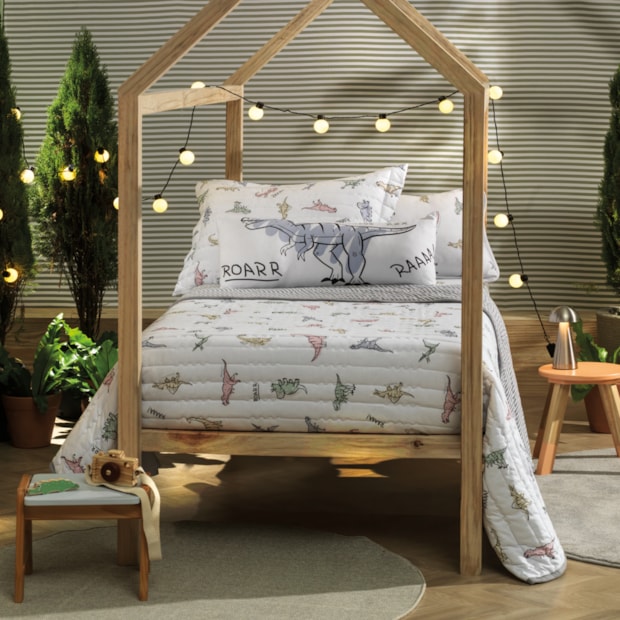 Kit Colcha Cobre-Leito Casal Infantil Altenburg Rugidino Dupla Face Malha Fio Penteado 100% Algodão (3 Peças)