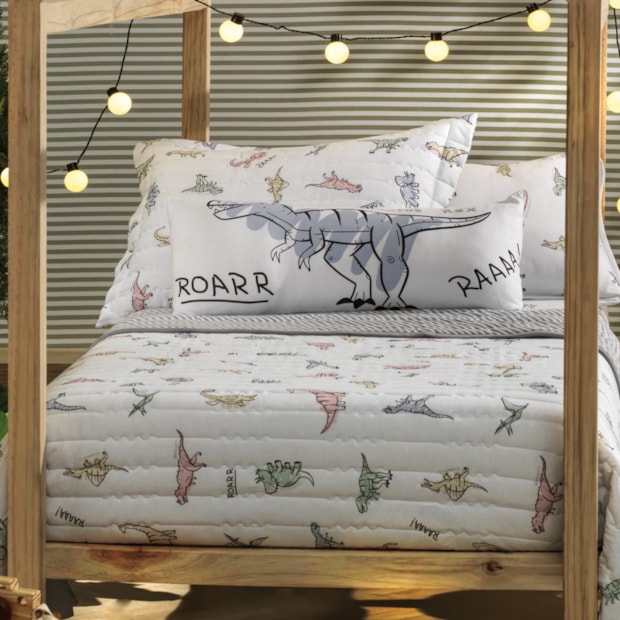 Kit Colcha Cobre-Leito Casal Infantil Altenburg Rugidino Dupla Face Malha Fio Penteado 100% Algodão (3 Peças)