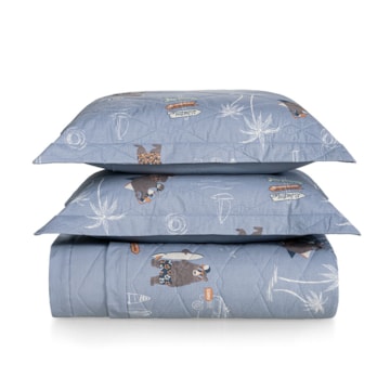Kit Colcha Cobre-Leito Casal Infantil Karsten Surf Dupla Face 100% Algodão Percal 200 Fios c/ Porta Travesseiro
