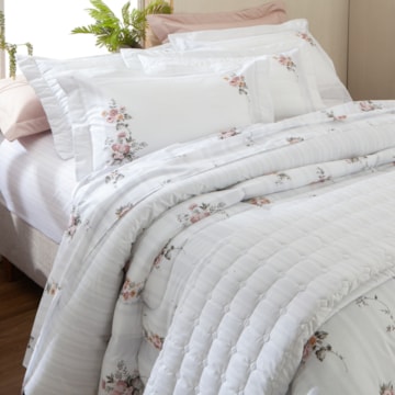 Kit Colcha Cobre-Leito Casal Kacyumara Casa K Vida Bela Verene Dupla Face 100% Algodão Egípcio Percal 200 Fios (3 Peças)