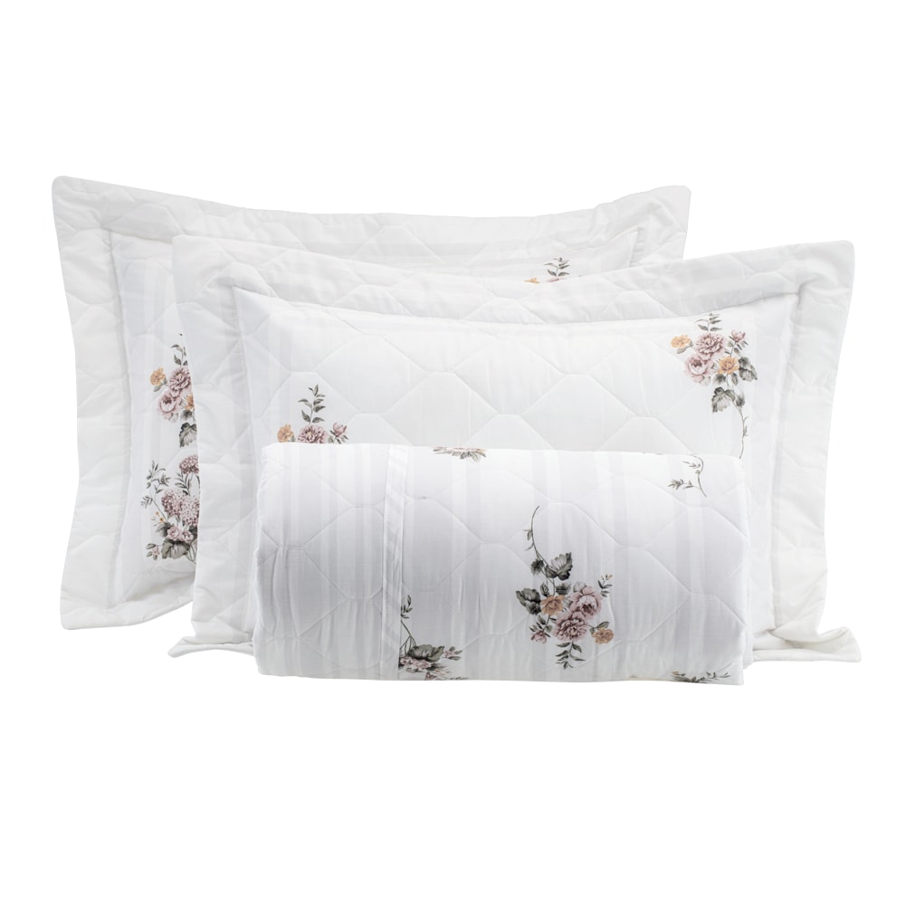 Kit Colcha Cobre-Leito Casal Kacyumara Casa K Vida Bela Verene Dupla Face 100% Algodão Egípcio Percal 200 Fios (3 Peças)