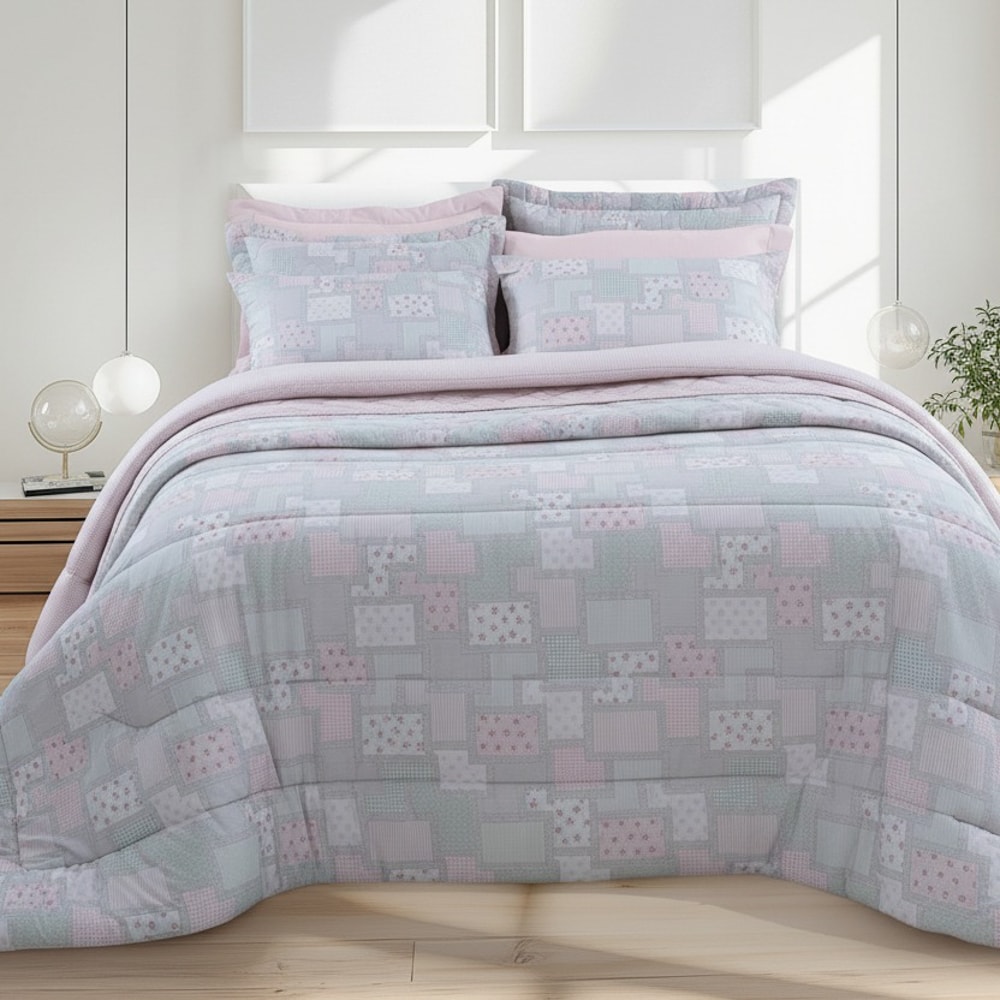 Kit Colcha / Cobre Leito Casal Kacyumara New Innovi Babi 100% Algodão Percal 180 Fios (3 Peças)