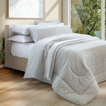 Kit Colcha / Cobre Leito Casal Kacyumara New Innovi Poá Nick 100% Algodão Percal 180 Fios (3 Peças)