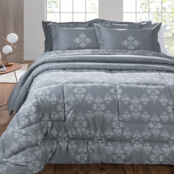 Kit Colcha Cobre-Leito Casal Kacyumara Vida Bela Bryce Dupla Face 100% Algodão Egípcio Percal 200 Fios (3 Peças)