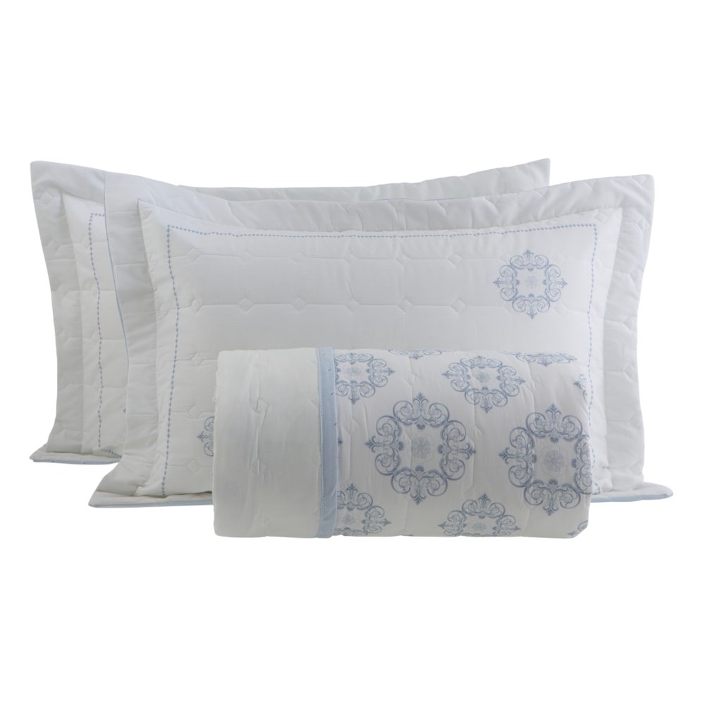 Kit Colcha Cobre-Leito Casal Kacyumara Vida Bela Kiani Dupla Face 100% Algodão Egípcio Percal 200 Fios (3 Peças)