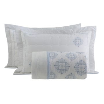 Kit Colcha Cobre-Leito Casal Kacyumara Vida Bela Kiani Dupla Face 100% Algodão Egípcio Percal 200 Fios (3 Peças)