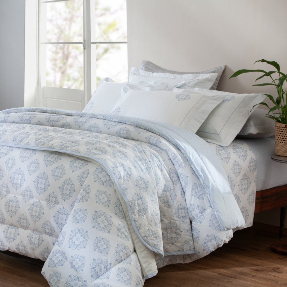 Kit Colcha Cobre-Leito Casal Kacyumara Vida Bela Kiani Dupla Face 100% Algodão Egípcio Percal 200 Fios (3 Peças)