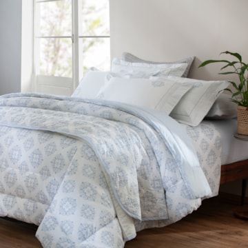 Kit Colcha Cobre-Leito Casal Kacyumara Vida Bela Kiani Dupla Face 100% Algodão Egípcio Percal 200 Fios (3 Peças)