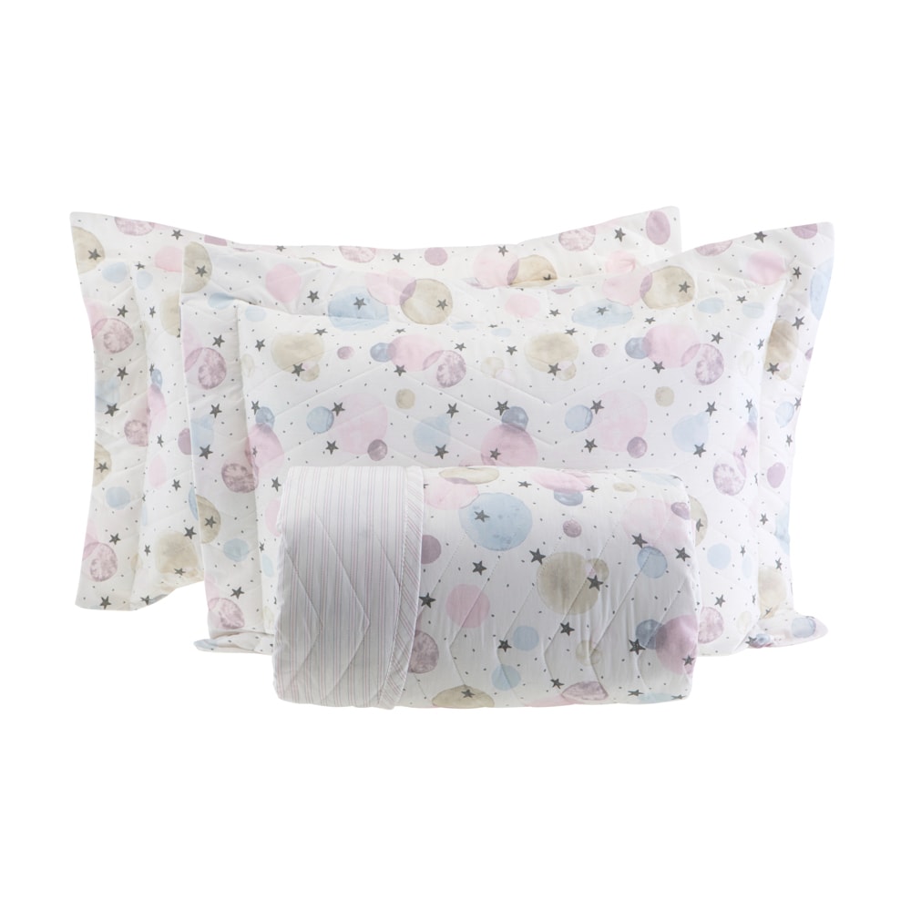 Kit Colcha Cobre-Leito Casal Kacyumara Vintage Babalu Dupla Face 100% Algodão Egípcio Percal 200 Fios (3 Peças)