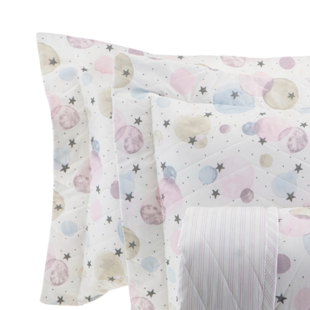 Kit Colcha Cobre-Leito Casal Kacyumara Vintage Babalu Dupla Face 100% Algodão Egípcio Percal 200 Fios (3 Peças)