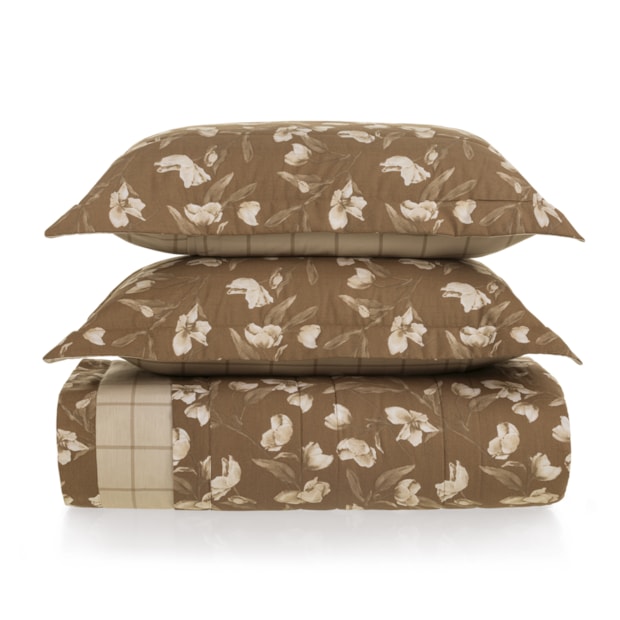 Kit Colcha Cobre-Leito Casal Karsten Anabel Dupla Face 100% Algodão Percal 200 Fios c/ Porta Travesseiro (3 Peças)