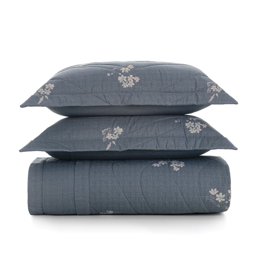 Kit Colcha Cobre-Leito Casal Karsten Helen Dupla Face 100% Algodão Percal 200 Fios c/ Porta Travesseiro (3 Peças)