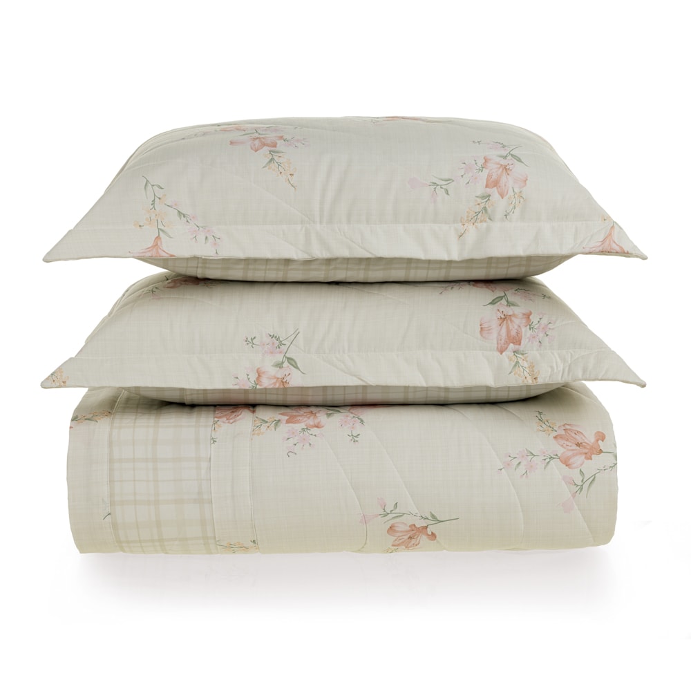 Kit Colcha Cobre-Leito Casal Karsten Tarsila Dupla Face 100% Algodão Percal 200 Fios c/ Porta Travesseiro (3 Peças)