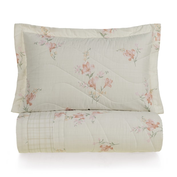 Kit Colcha Cobre-Leito Casal Karsten Tarsila Dupla Face 100% Algodão Percal 200 Fios c/ Porta Travesseiro (3 Peças)