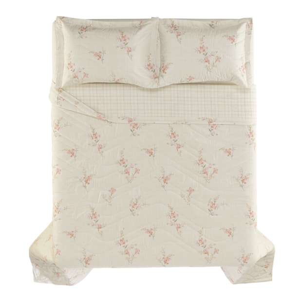 Kit Colcha Cobre-Leito Casal Karsten Tarsila Dupla Face 100% Algodão Percal 200 Fios c/ Porta Travesseiro (3 Peças)