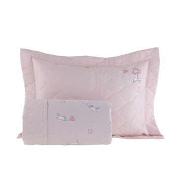 Kit Colcha Cobre-Leito Infantil Solteiro Kacyumara Vida Bela Mimis Dupla Face 100% Algodão Egípcio Percal 200 Fios