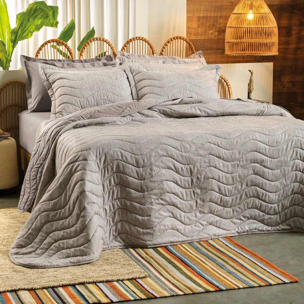 Kit Colcha Cobre-Leito King Size Altenburg Reflexo Dupla Face Toque Acetinado (3 Peças)