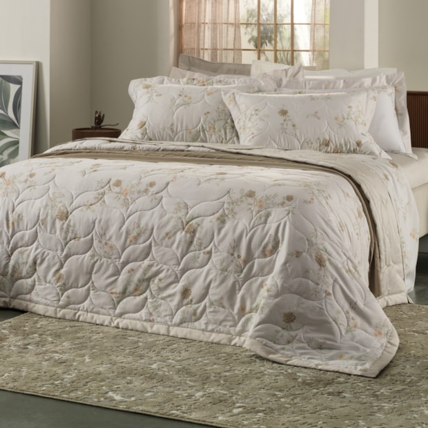 Kit Colcha Cobre-Leito King Size Altenburg Sublime Floraline Dupla Face 100% Algodão Cetim 300 Fios (3 Peças)