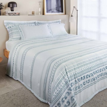 Kit Colcha Cobre Leito King Size Buddemeyer Bud Vision Mykonos 100% Algodão Fio Penteado Cetim 270 F