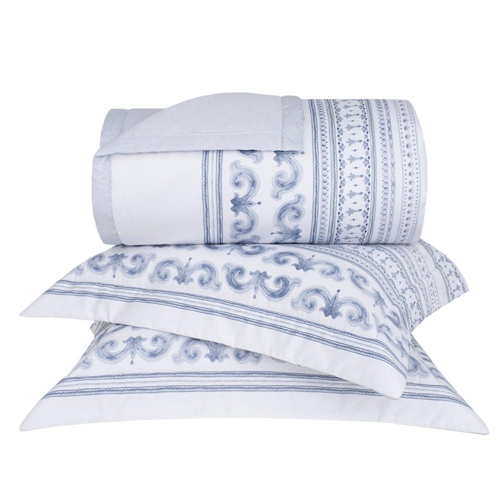 Kit Colcha Cobre Leito King Size Buddemeyer Bud Vision Mykonos 100% Algodão Fio Penteado Cetim 270 F