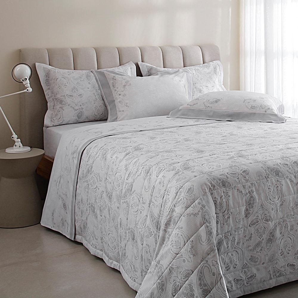 Kit Colcha Cobre Leito King Size Buddemeyer Percalle Mahara 100% Algodão Fio Penteado c/ Porta Travesseiros (3 Peças)