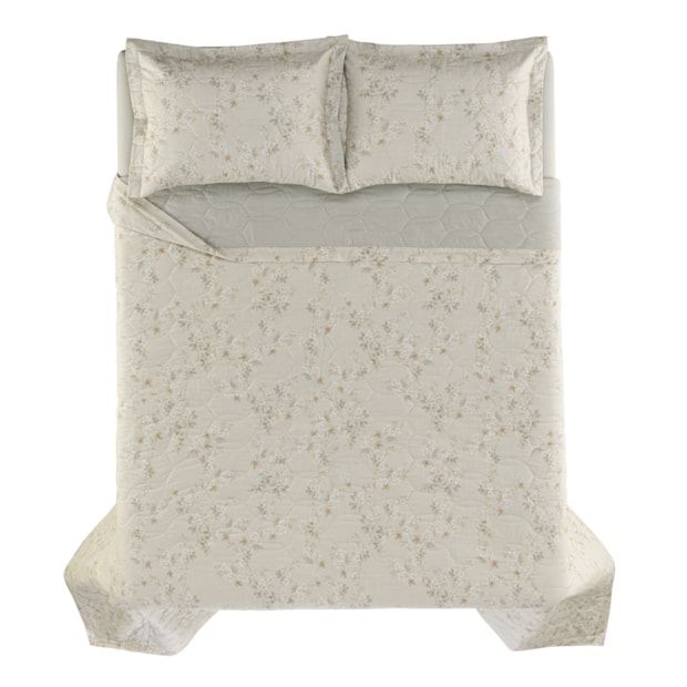 Kit Colcha Cobre-Leito King Size Karsten Dandara Dupla Face 100% Algodão Percal 200 Fios c/ Porta Travesseiro (3 Peças)