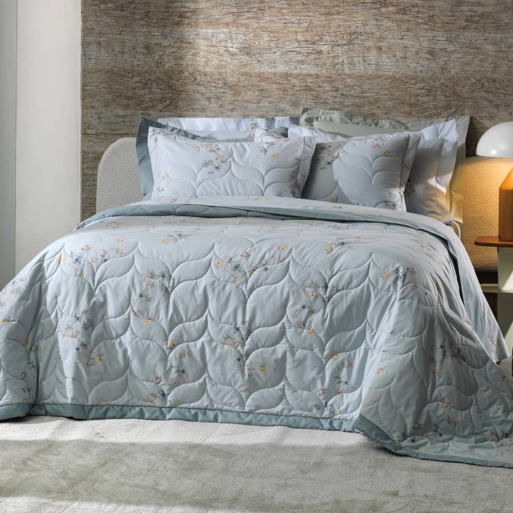 Kit Colcha Cobre-Leito Queen Altenburg Lux Peônia Dupla Face 100% Algodão Percal 200 Fios (3 Peças)