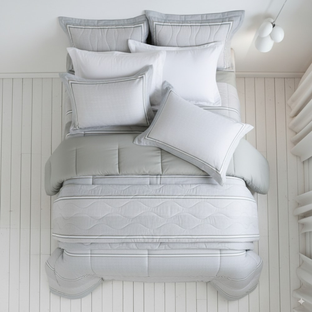 Kit Colcha Cobre-Leito Queen Kacyumara Satinée Thom Dupla Face 100% Algodão Egípcio Percal 300 Fios (3 Peças)