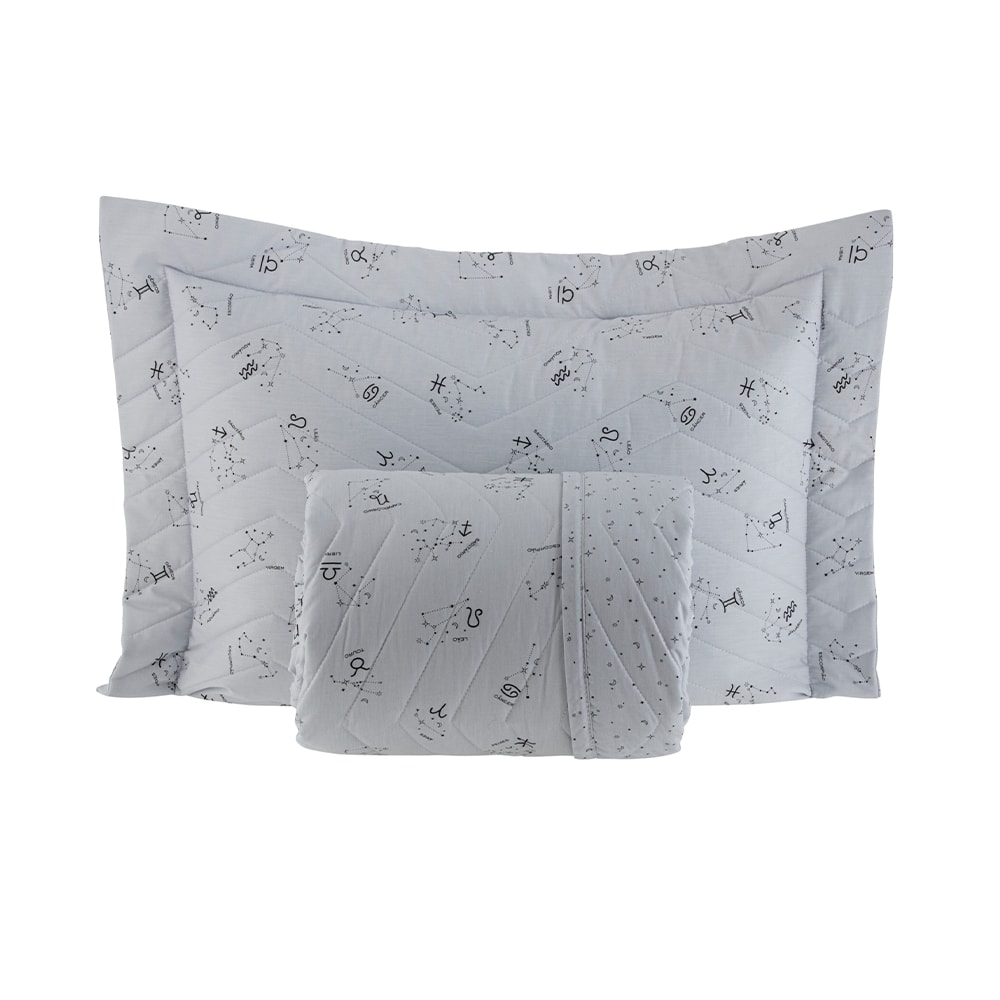 Kit Colcha Cobre Leito Queen Kacyumara Vintage Zodiac Dupla Face 100% Algodão Egípcio Percal 200 Fios (3 Peças)