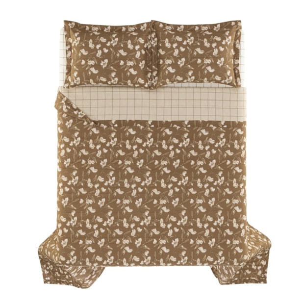 Kit Colcha Cobre-Leito Queen Karsten Anabel Dupla Face 100% Algodão Percal 200 Fios c/ Porta Travesseiro (3 Peças)