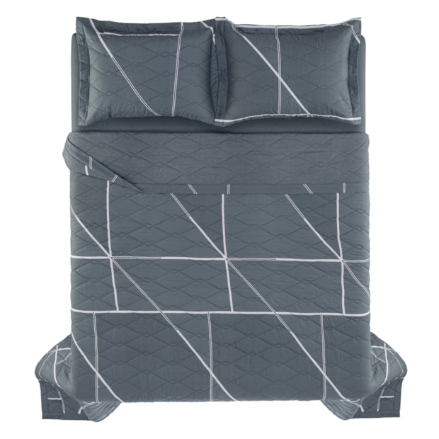 Kit Colcha Cobre-Leito Queen Karsten Arthur Dupla Face 100% Algodão 160 Fios c/ Porta Travesseiro (3 Peças)