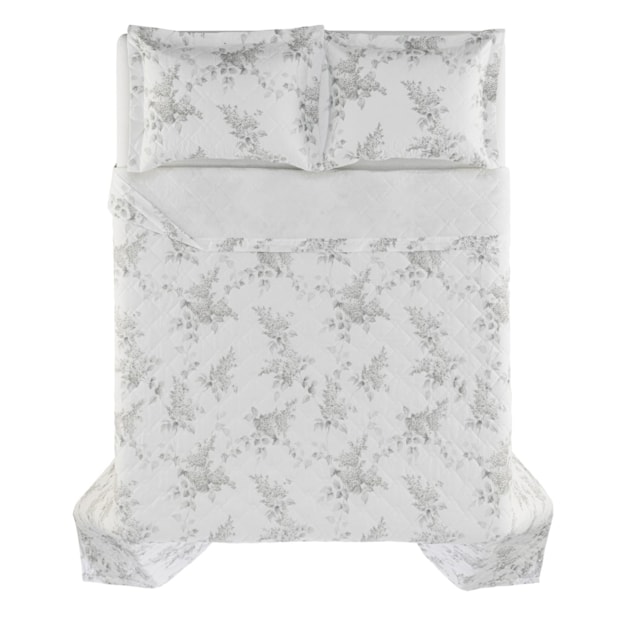 Kit Colcha Cobre-Leito Queen Karsten Brenda Dupla Face 100% Algodão Percal 200 Fios c/ Porta Travesseiro (3 Peças)